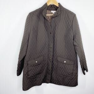 J.Jill Brown Quilted Full Zip Snap Long Sleeve Jacket Women's Size XLarge Petite